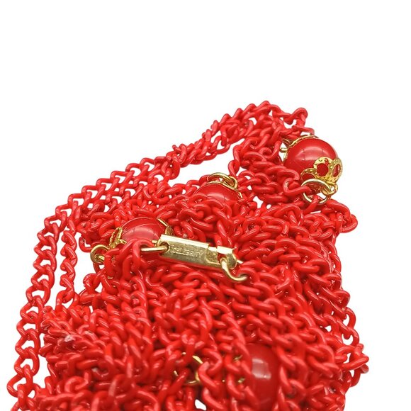 Celebrity NY Vintage Red Beaded Enamel Chain Necklace & Dangle Drop Earrings Set - Picture 6 of 6